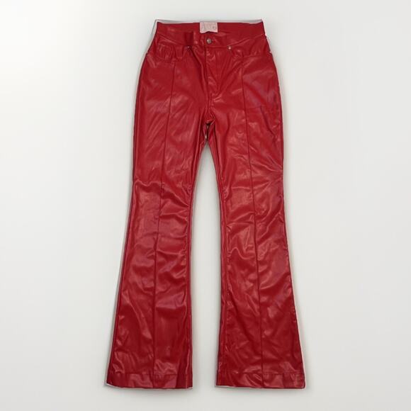 Revice Pants Womens 32 Red Faux Leather Flare High Rise Made in USA Polyester - Picture 1 of 10